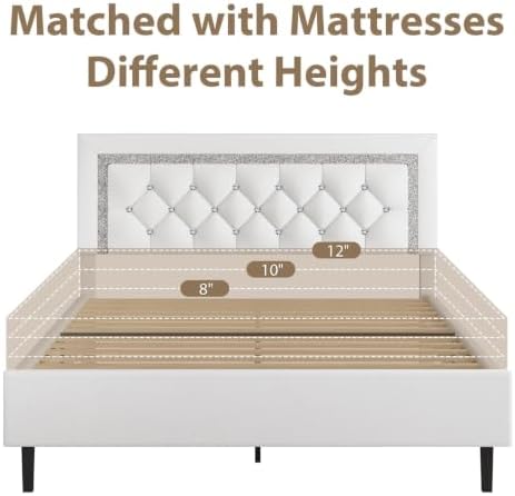 BarnFurin Full Size Bed Frame with Tufted Button Headboard, White