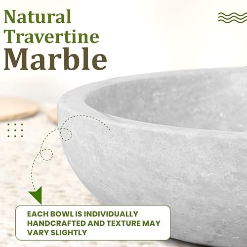 FNTSTICGOODS Travertine Decorative Bowl - 7.8” Diameter & 2” Height - Key Bowl for Entryway Table - Organic Modern Centerpiece - White/Gray