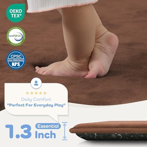 1.3" Thick Baby Floor Play Mat 50x50 Padded Foam Mat for Kids Brown