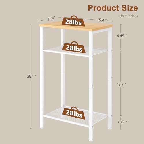 Hoctieon 3 Tier End Table, Telephone Table, Narrow Side Table with Storage, Nightstand for Small Spaces, Metal Frame, for Living Room, Bedroom, Sofa Couch, Hall, Easy Assembly, White and Yellow Oak