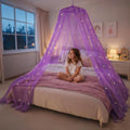 Bollepo Purple Bed Canopy for Girls with Glowing Stars - Princess Netting Room Decor, Ceiling Tent to Cover Toddler | Single, Twin, Full, Queen Size Kids Bed, Fire Retardant Fabric