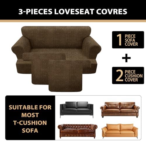Sofa Covers 3 Piece T Cushion Sofa Slipcovers, Stretch Couch Cover with 2 Individual T Cushion Covers, Machine Washable Furniture Protector for Living Room(Chocolate, 2 Cushions)