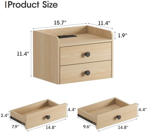Floating Nightstand Set of 2 with 2 Storage Drawers and Charging Station