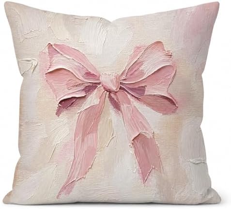 Pink Bow Pillow Cover 18x18, Dorm Decor for College Girls
