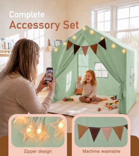 Little Dove Kids Play Tent with Star Lights & 2 Windows, Large Reading Nook & Playhouse for Indoor & Outdoor Use, Play Tent for Boys & Girls, Birthday, 52"x35"x51", Green
