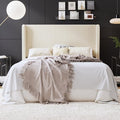 SHA CERLIN Queen Corduroy Platform Bed with Tufted Wingback Headboard/Cream