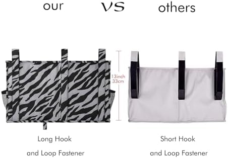 Surblue Bedside Caddy Hanging Organizer Storage Bag Pocket for Bunk, Hospital, College Dorm Rooms, Baby Bed Rails, Camp - 8 Pockets (Large, Zebra)