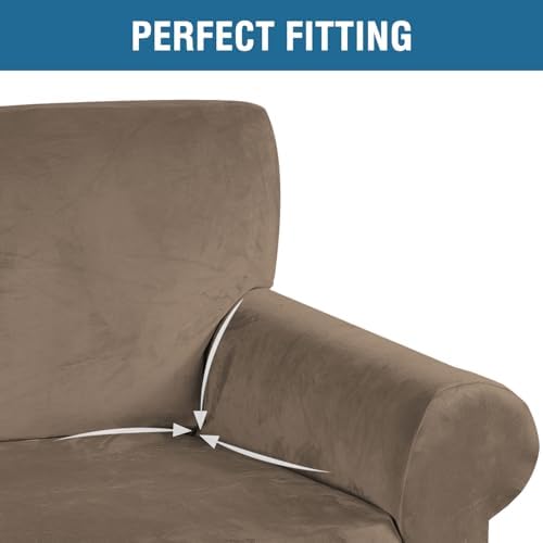 H.VERSAILTEX Stretch Velvet Sofa Covers Large Couch Covers Furniture Protector Soft with Non Slip Elastic Bottom, Feature Thick Comfy Rich Velour (Extra Large Sofa 98"-105", Coco Mocha)