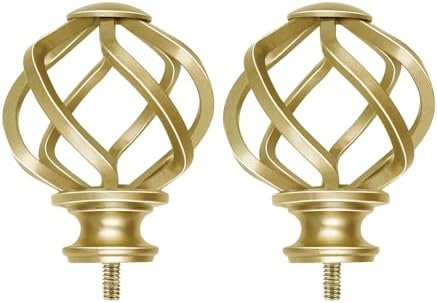 KAMANINA Gold Finials for 1 or 7/8 in Curtain Rods, Twisted Cage Design