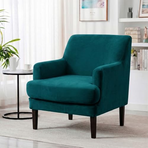 Mid-Century Accent Chair Covers with Cushion Cover Velvet 2 Pieces Upholstered Armchair Slipcovers for Living Room Comfy Sofa Reading Furniture Protector for Apartment Bedroom Office (Green)