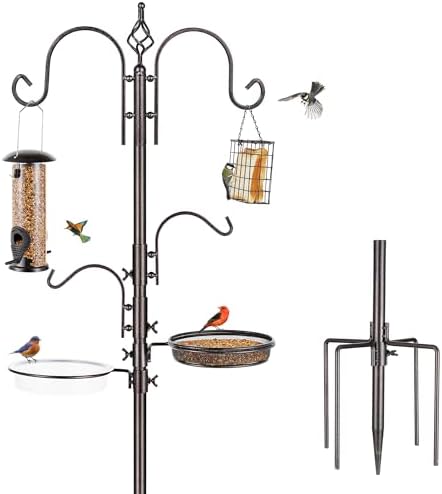 Deluxe Bird Feeding Station Kit with Multi Feeder Hanging Pole, Metal Suet Feeder, Bird Bath, Mesh Tray for Attracting Wild Birds and Planter Hanger (1 Pack)