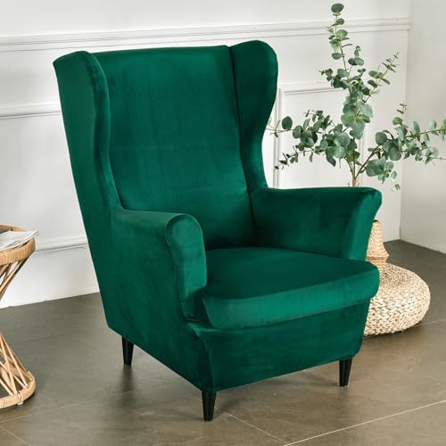 HAOYONG Velvet Wingback Armchair Covers 2-Piece Elastic Stretch Wingback Chair Sofa Slipcover Soft Wingback Chair Slipcover Washable Armchair Protector Cover for Living Room Wedding and Party