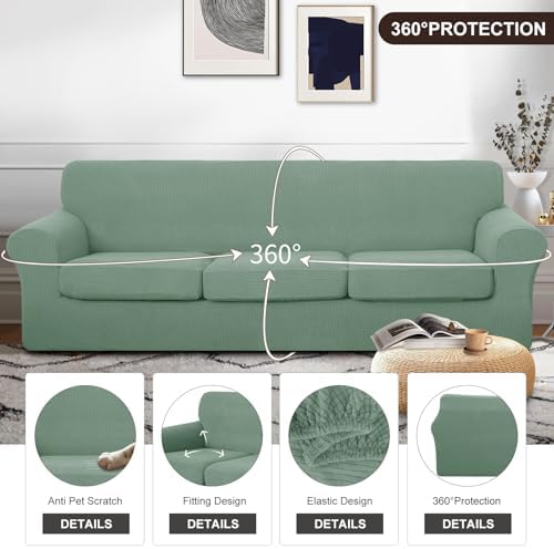 U-NICE HOME 4 Pieces Oversized Stretch Couch Cover Slipcover, Olive Green