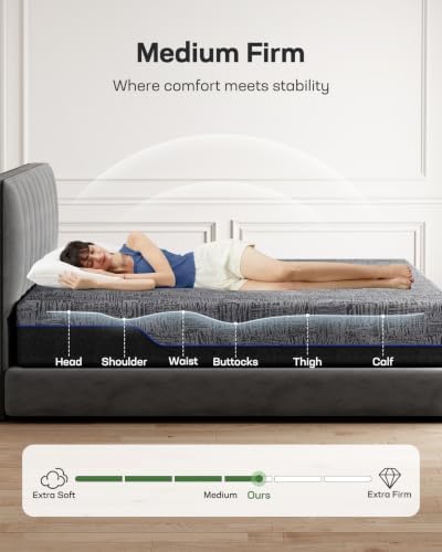 Marsail Full Bed Frame with Headboard & 10 Inch Full Size Mattress Set,Gray