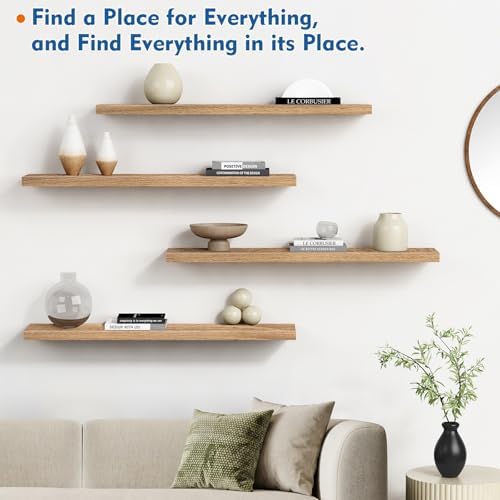 Elm Floating Shelves for Wall 36 Inch x 8 Deep, Long Wall Shelf for Bedroom