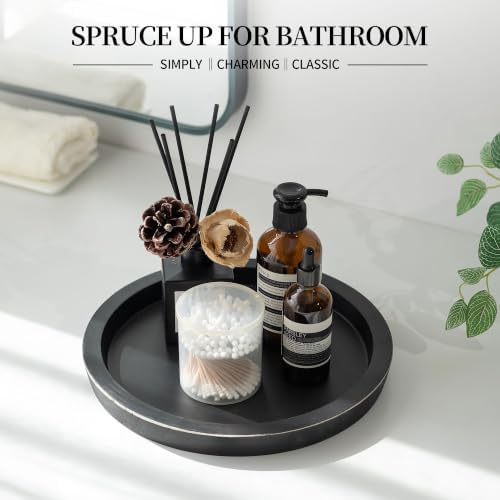 Hanobe Round Wood Candle Holder Tray, Black Coffee Table Centerpiece Decor
