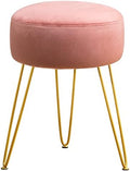 LUE BONA Vanity Stool, Pink Vanity Stools for Makeup Room, Round Ottoman Foot Stool, Velvet Footrest Vanity Chair for Bathroom Vanity, Bedroom, Living Room, Entryway, Offices, 300lbs