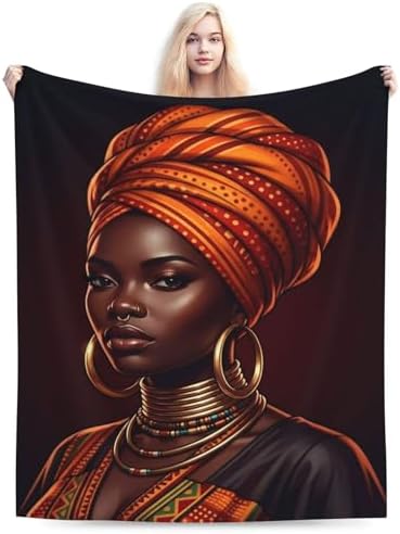 African American Black Woman Fleece Throw Blanket Ultra Soft Cozy Decorative Flannel Blanket for Home Bed Couch Chair Travel 50x40in