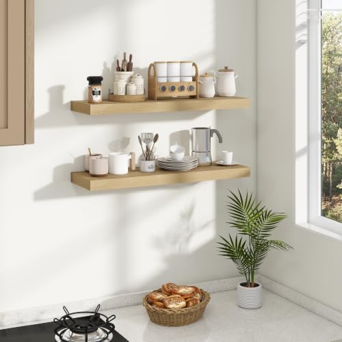 Dreamland 30 Inches Wall Mounted Wood Floating Shelves, Oak, 2 Pack