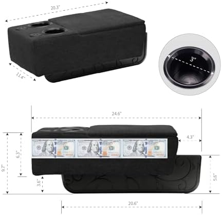 Removable Sofa Armrest with Cup Holder, PU Leather Multifunctional Couch Caddy Storage Arm Rest with Power Wireless Charging Stand & LED Reading Light for Sofa Middle Seat Adjustable