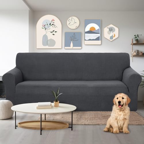 U-NICE HOME Stretch Couch Cover Slipcover for 3 Cushion Sofa, Dark Grey