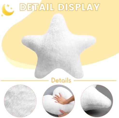 Novabright 4 Pcs Moon Star Cloud Heart Plush Pillow, White 15.7 Inch