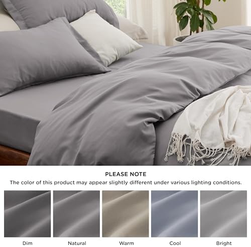 Bedsure Full Duvet Cover with Fitted Sheet, Double Brushed Bedding, Grey