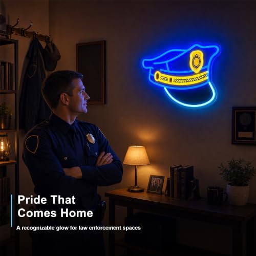 Police Hat Neon Sign, USB Dimmable Police Officer Gift for Wall Decor