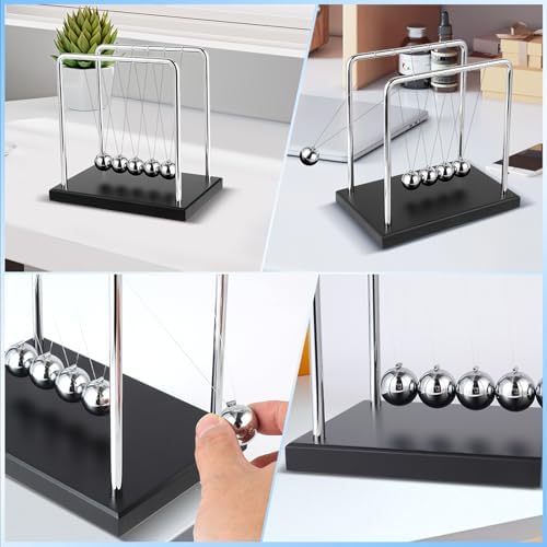 Large Newton's Cradle 5 Balls Pendulum Black Wooden Base Ornament