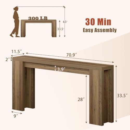karlott 70.9" Long Console Table, Farmhouse Entryway Table, Fulton Pine