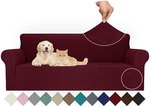 JIVINER Stretch Oversized Sofa Covers 1 Piece 4 Seater Couch Covers Jacquard Universal Sofa Slipcovers for Extra Large Funiture Protector for Kids, Pets (X Large, Wine Red Rhomb)