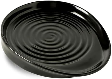 Ceramic Spoon Rest for Stove Top, Spoon Holder for Kitchen Counter, Farmhouse Cooking Utensil Holder for Spoons, Ladles, Spatula, Matte Black