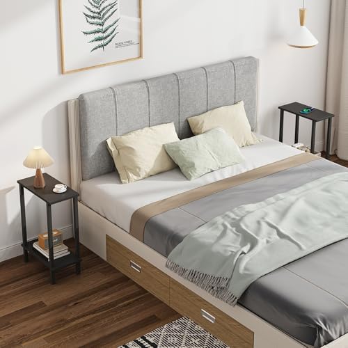 TUTOTAK Narrow Side Table, 2-Tier Small End Table for Couch
