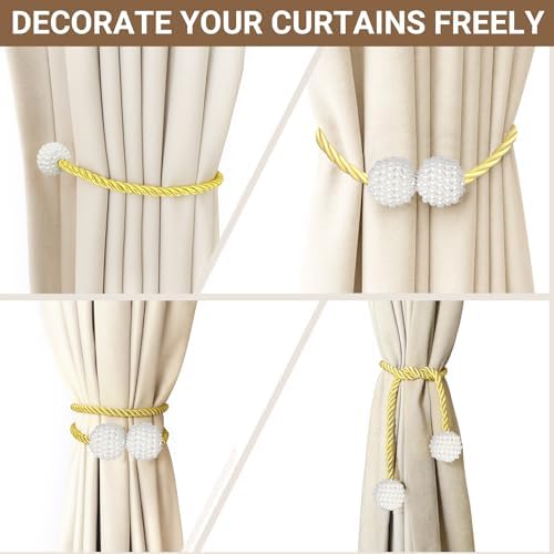 Hion Magnetic Curtain Tiebacks Golden 6pcs, Curtain Holdbacks Hooks Holders