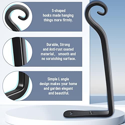 FEED GARDEN Wall Hooks for Hanging Plants 10 Inch - 2 Pack Heavy Duty Metal Plant Brackets, Holds 48 lbs, Rust Resistant Black L-Shape Hooks for Bird Feeders Baskets Lantern Wind Chimes Outdoor Indoor