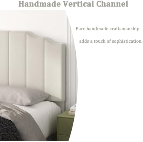 Befurtori Queen Size Headboard Only, Velvet Wall Mount Headboard, Cream
