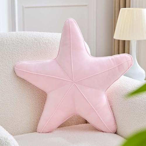Uvvyui Starfish Pillow Cute Star Decorative Throw Pillows with Soft Velvet Sea Pillow Aesthetic Home Decor Ocean Beach Cushion（Pink, 19.6 Inch）