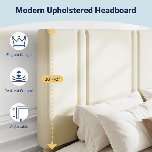 Allewie King Size Platform Bed Frame with Velvet Upholstered Headboard
