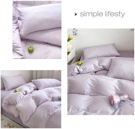 LifeTB Purple Duvet Cover Set Full 100% Cotton Muslin Cute Polka Dot Bedding Set, Soft Breathable Gauze Duvet Cover with 2 Pillowcases, Cute Polka Dot Comforter Cover Aesthetic Bedding Set