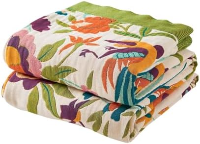 XIBLC Boho Throw Blanket for Bed, 100% Cotton Soft Rustic Quilt Fall Blanket, 50"x60" Colorful Floral Printed Farmhouse Decor Bed Blankets, All Season Rustic Reversible Bohemian Throw Quilt