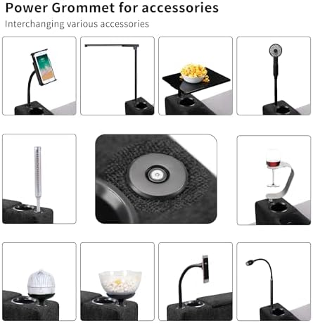 Removable Sofa Armrest with Cup Holder, PU Leather Multifunctional Couch Caddy Storage Arm Rest with Power Wireless Charging Stand & LED Reading Light for Sofa Middle Seat Parts