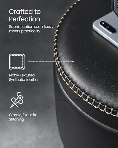 VASAGLE Storage Ottoman, PU Leather Round Seat with Steel Legs
