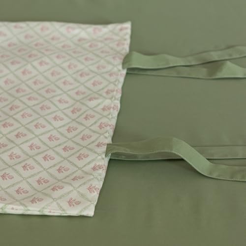 Pink Floral Duvet Cover Queen Cottage Vintage Bedding Set Queen Aesthetic Flower Cute Girls Duvet Cover Set with 2 Green Bowknot Pillow Shams Soft Cotton Grid Plaid Cream Comforter Cover
