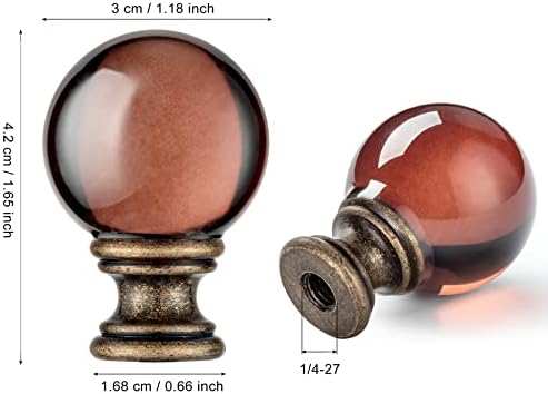 2 Pack Crystal Lamp Finial Cap with Antique Brass Finish Base, 2 Inches Tall, Ball Shaped Tawny Glass with Screw Knob Base, Decoration Accessories for Table and Floor Lamps Shade Top