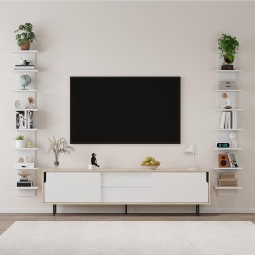 Qupui 8 Tier Wall Shelf Unit, 63 Inch Floating Storage, 9.3 Inch Wide,White
