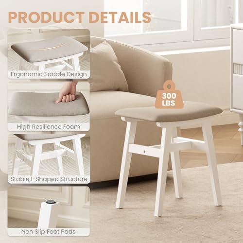 Solid Wood Vanity Stool, Padded Foot Stools Ottoman, White