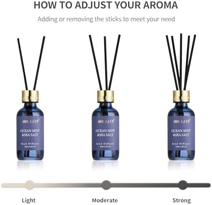 Airkeep Reed Diffuser Set, 3.38 fl oz (100 ml) - Ocean Mist&Sea Salt Oil Diffusers with 8 Reed Sticks, Home Fragrance Reed Diffuser for Bathroom Shelf Decor