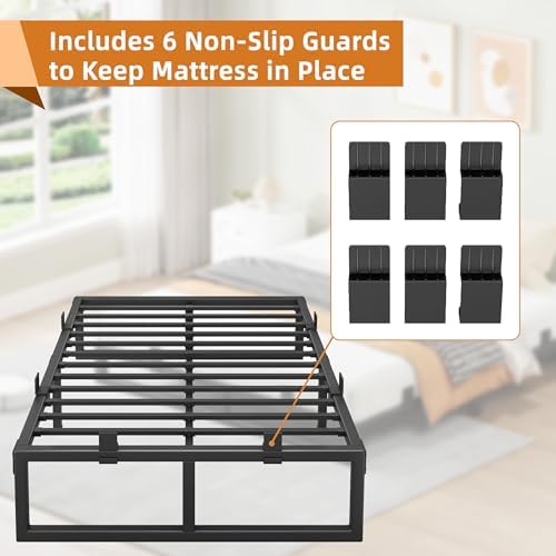 18 Inch Metal Queen Bed Frame with Steel Support, Noise-Free