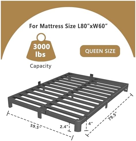 ITIMIDI 4 Inch Queen Platform Bed, Heavy Duty Steel, No Box Spring, Black