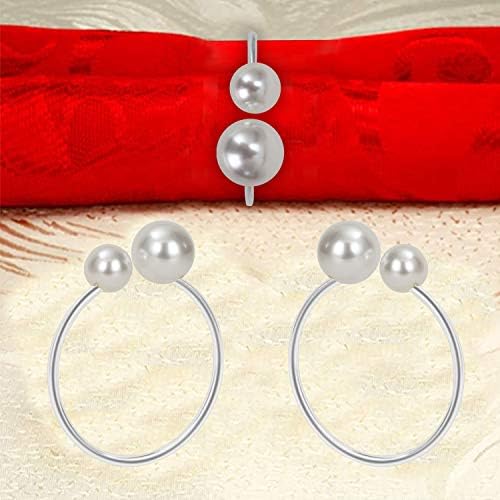KPOSIYA Pearl Napkin Rings Set of 20 Silver Napkin Holder for Table Decor